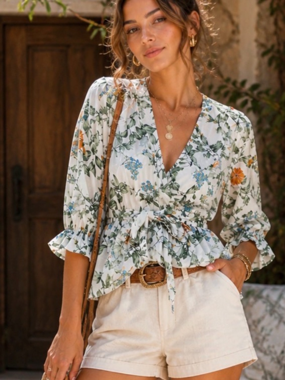 * 🌿 Christy Lynn Floral Peplum Blouse | Botanical Print Wrap Top |‎ Boho Chic